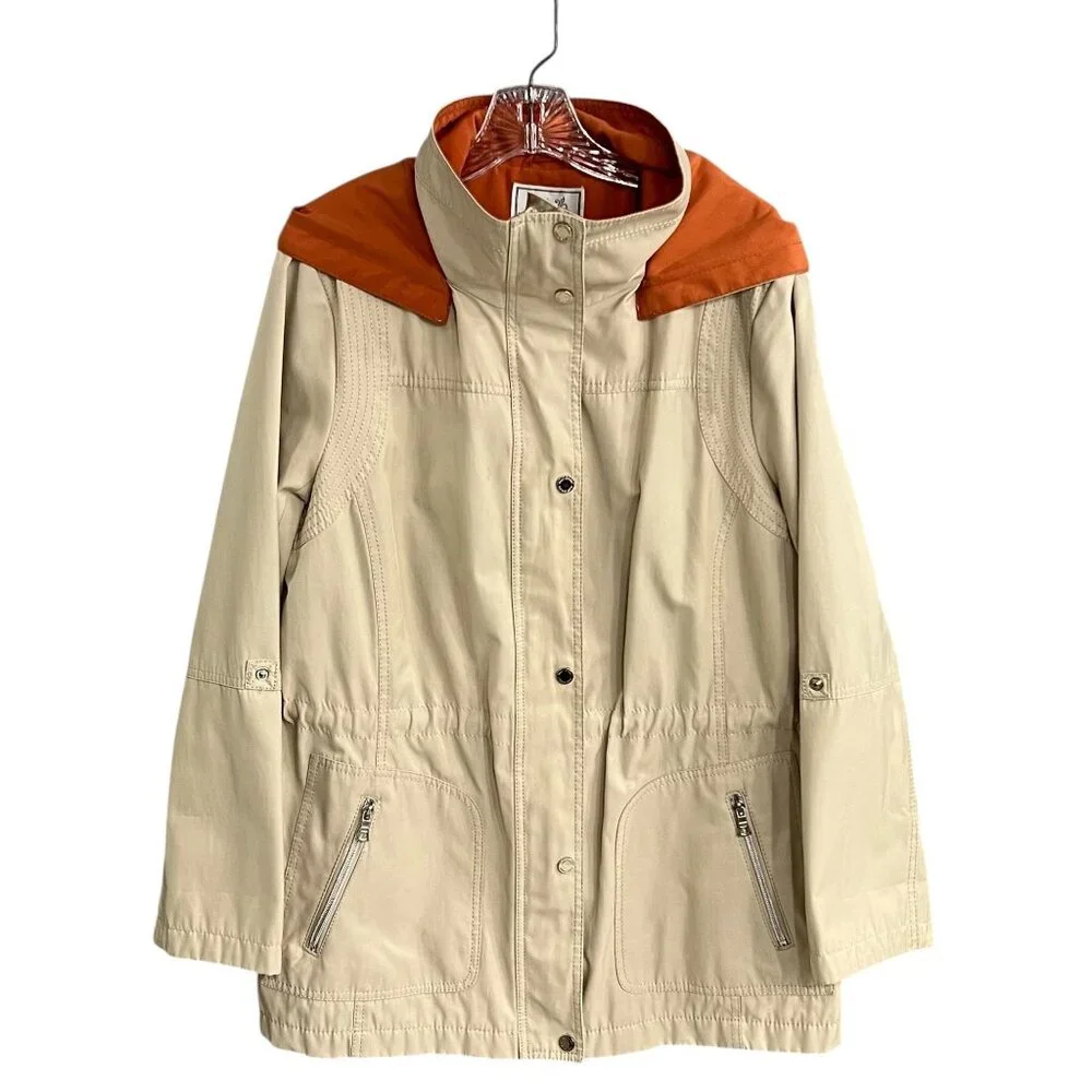 Fleet Street Women Large Jacket/Coat Tan Orange Detachable Hood Zip Snap - Picture 3 of 15